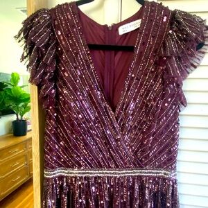 Beaded Cap Sleeve Tulle A-Line Mac Duggal Dress